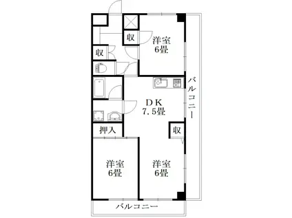 ガーデンヒルズ住吉I(3DK/2階)の間取り写真