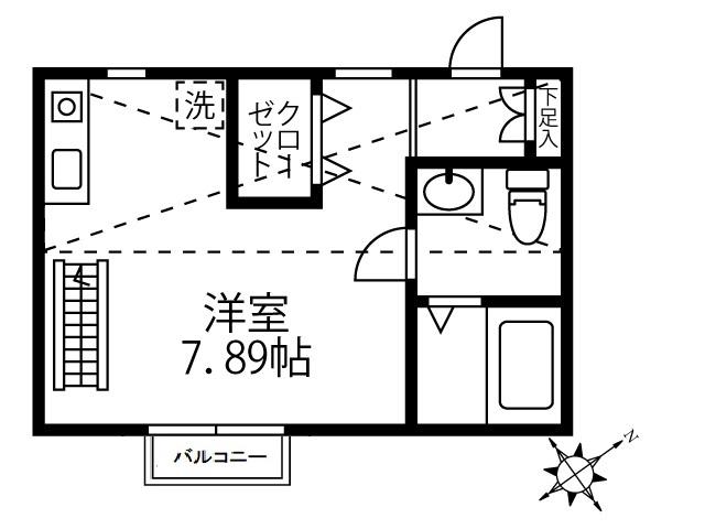 シェルブルー(ワンルーム/2階)の間取り写真