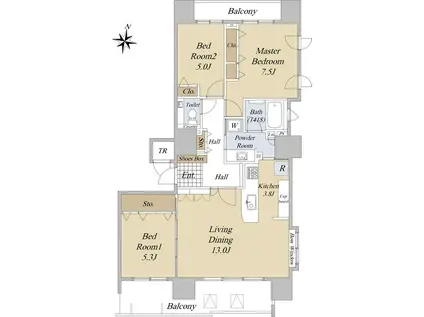 じょうてつアイム北5条(3LDK/8階)の間取り写真