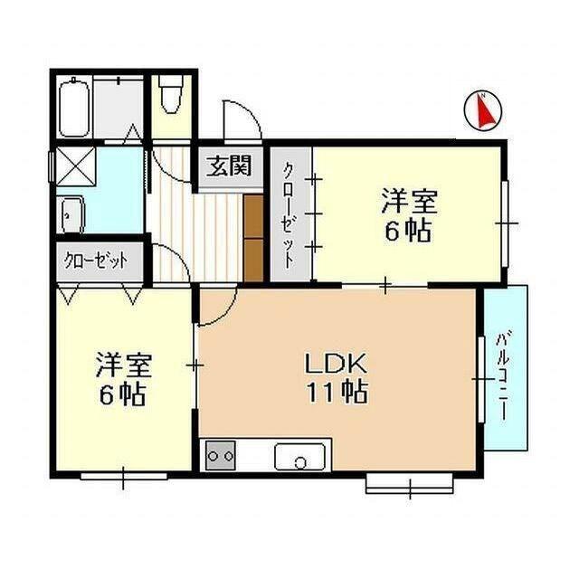 パラディア(2LDK/2階)の間取り写真