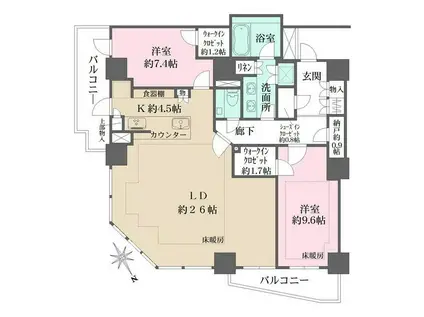 ザ・パークハウス三田ガーデン(2LDK/21階)の間取り写真