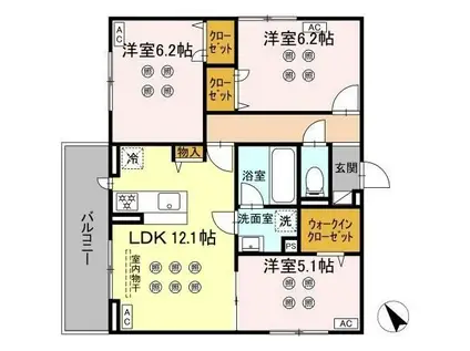 D-KISARIA WII(3LDK/3階)の間取り写真