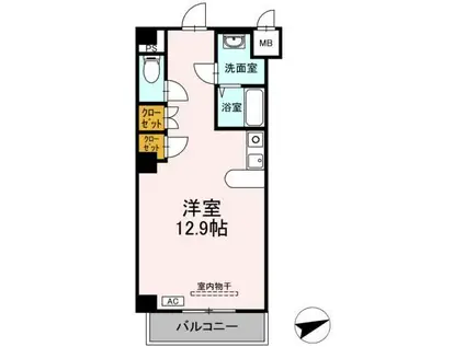 フェリオ甲府上石田(ワンルーム/3階)の間取り写真