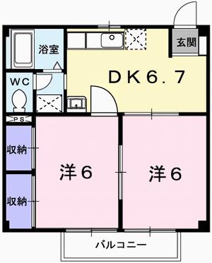 ロジュマン継(2DK/1階)の間取り写真