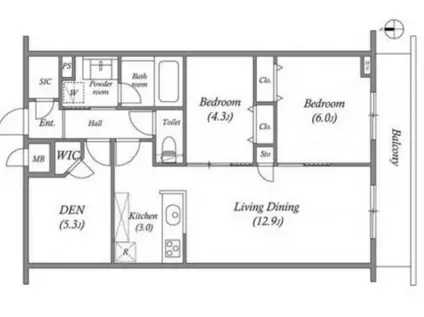 プライムガーデン若木(2SLDK/4階)の間取り写真