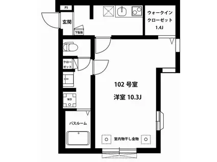 デルフィーノ(1K/1階)の間取り写真