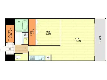 ブラン靭公園(1LDK/10階)の間取り写真