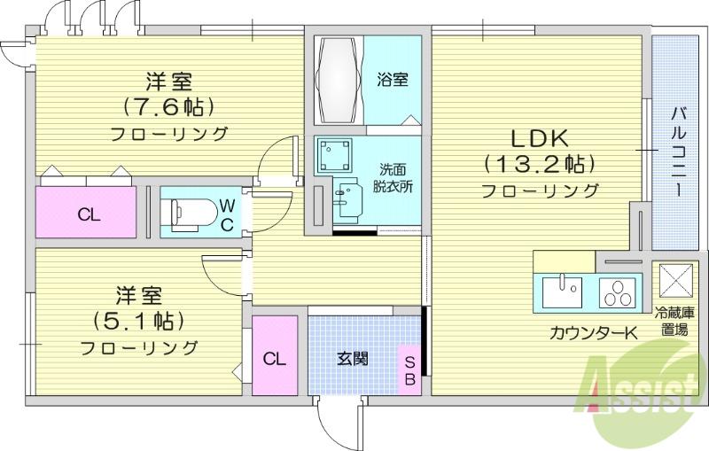 D-ROOM七曲1(2LDK/3階)の間取り写真