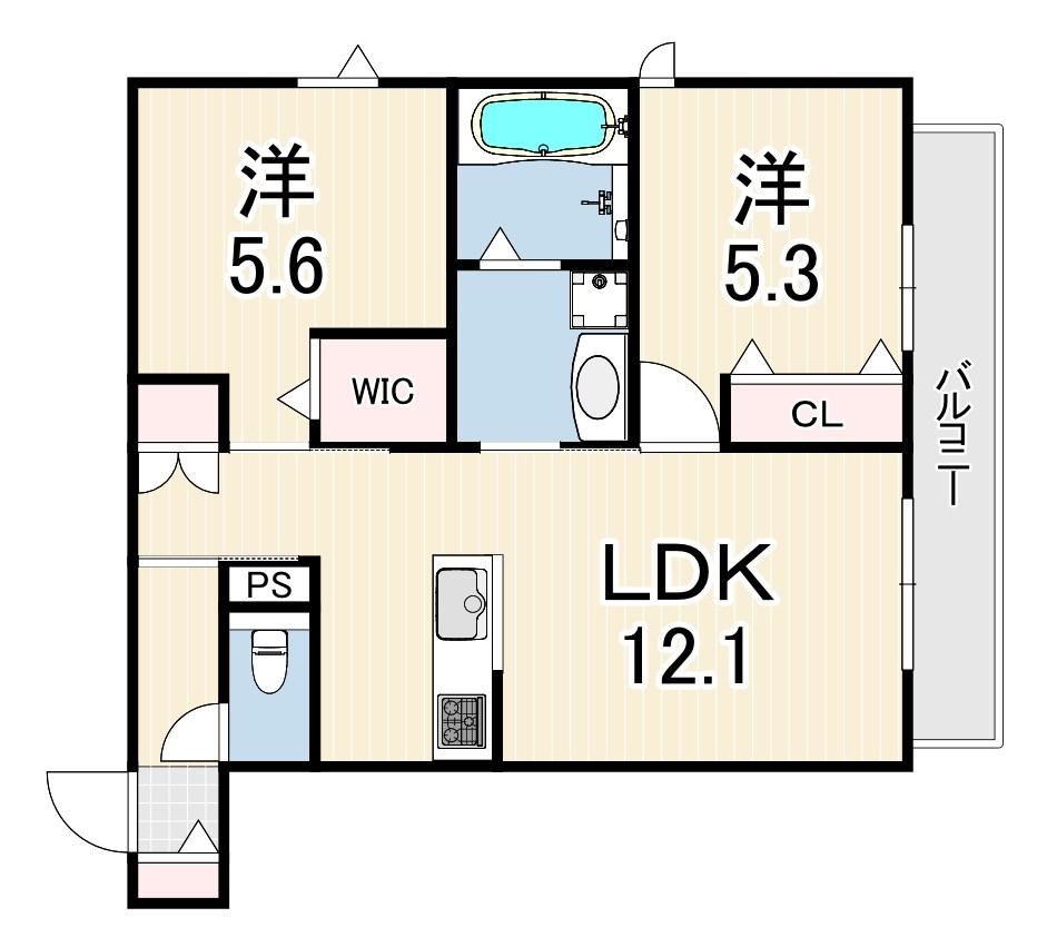 LA VITA摂津本山(2LDK/4階)の間取り写真