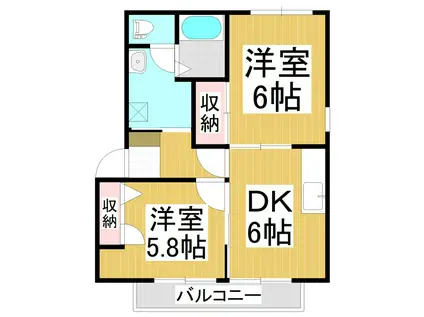 ディアスソリメ(2DK/2階)の間取り写真