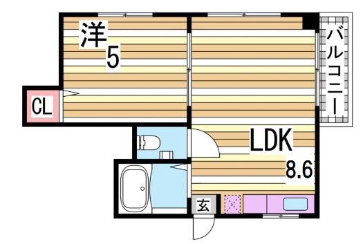 サンビルダー三宮東(1LDK/4階)の間取り写真