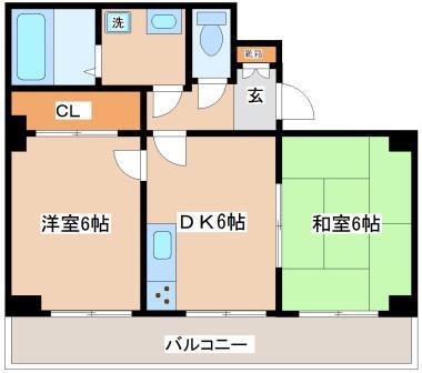 シェルハウス(2DK/3階)の間取り写真