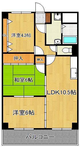 スカール上上津役(3LDK/9階)の間取り写真