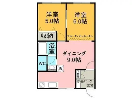 つくしハイツ(2DK/1階)の間取り写真