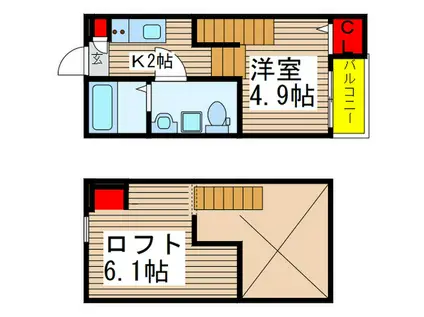 スカイピア(1K/2階)の間取り写真