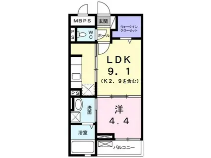 アクラス三山木(1LDK/4階)の間取り写真