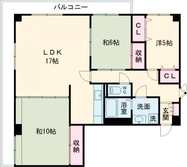 ヴィラ海岸町(3LDK/10階)の間取り写真