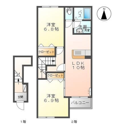 アジュール(2LDK/2階)の間取り写真