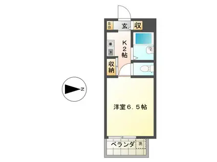 サザレビル(1K/6階)の間取り写真
