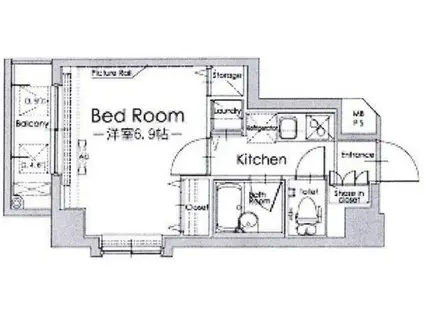 REV CLOSE(1K/4階)の間取り写真