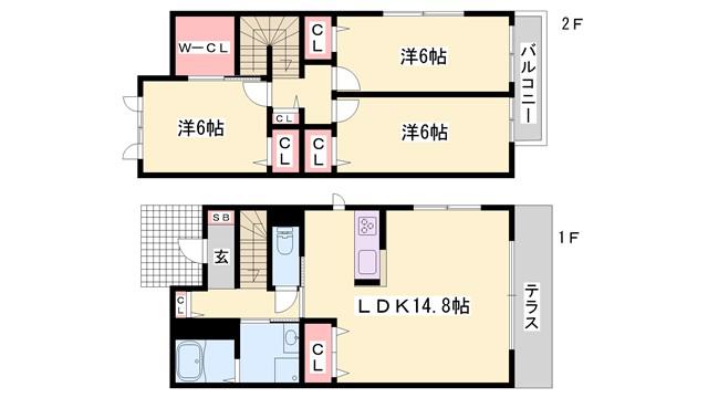 ローズコート書写(3LDK/1階)の間取り写真