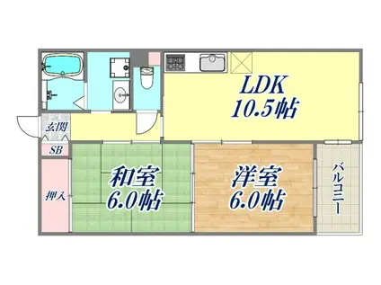 ルボアール芦屋(2LDK/4階)の間取り写真