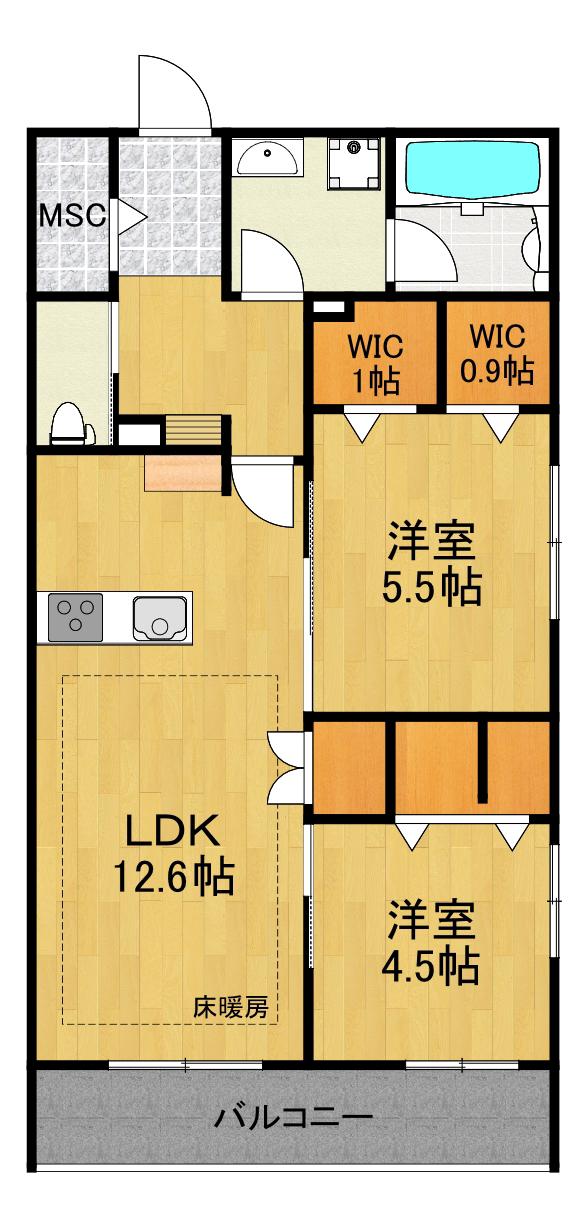 LA MAISON 千年(2LDK/4階)の間取り写真