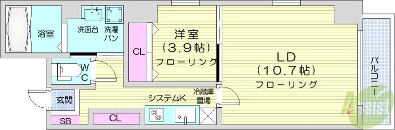 カスタリア一番町ウエスト(1LDK/5階)の間取り写真