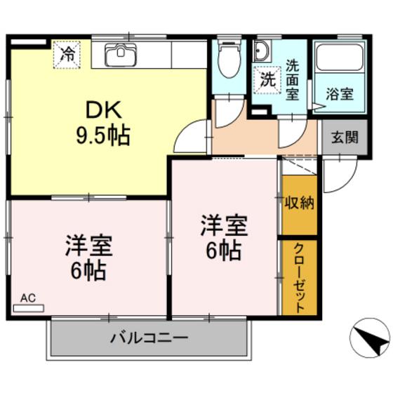 サンパール駅前B(2DK/2階)の間取り写真