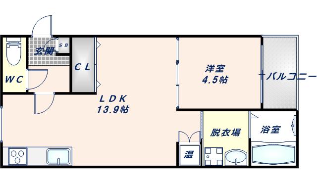 F ASECIA サンド(1LDK/1階)の間取り写真