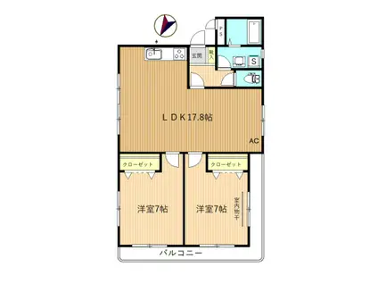 シャトーフロントナック3(2LDK/1階)の間取り写真