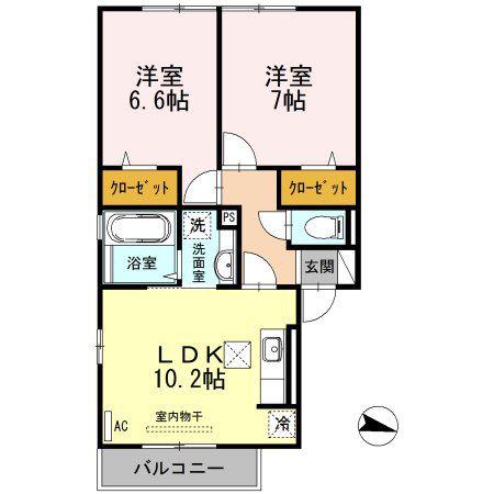 フルールシャトー巨勢(2LDK/1階)の間取り写真