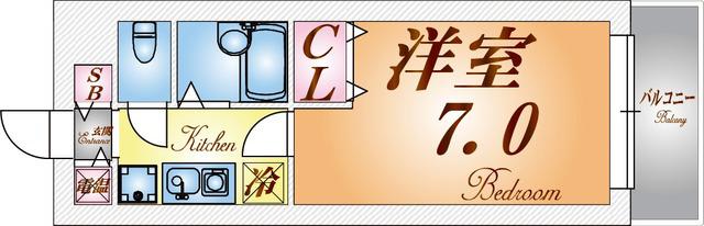 ブランシュ・ド・離宮(1K/2階)の間取り写真
