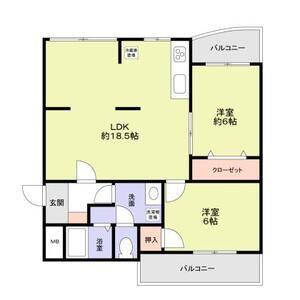 西脇ハイランドハイツ白鳳(2LDK/3階)の間取り写真