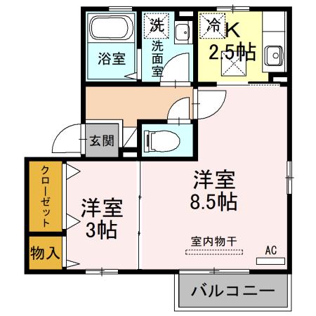 リンデンバウムD棟(1LDK/2階)の間取り写真