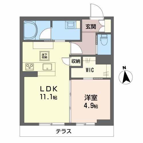ベレオ長町南(1LDK/1階)の間取り写真