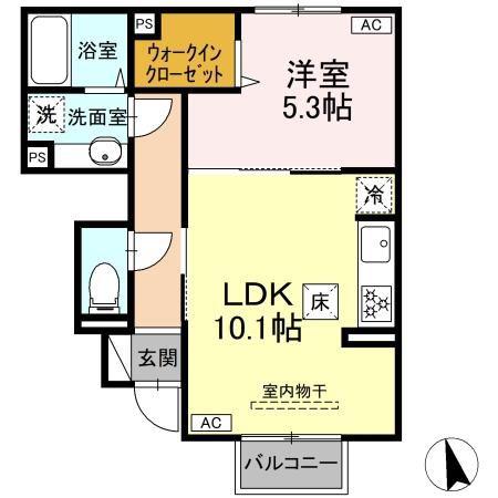 ラピルデ小原田(1LDK/1階)の間取り写真