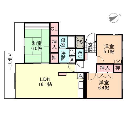 クレシア布市(3LDK/3階)の間取り写真