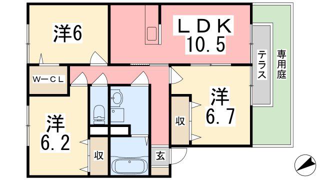 グランモア堂本(3LDK/1階)の間取り写真