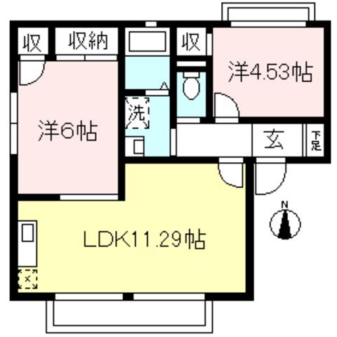 アメニティパレスA棟(2LDK/1階)の間取り写真