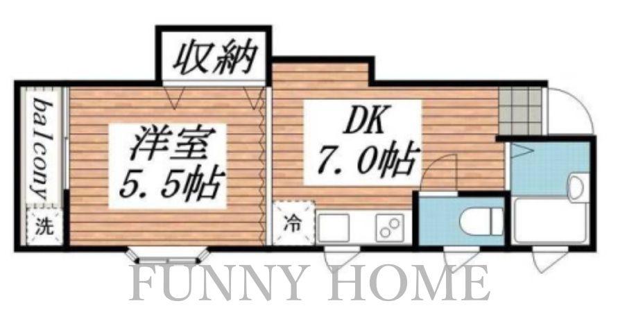 ココベル三軒茶屋(1DK/2階)の間取り写真