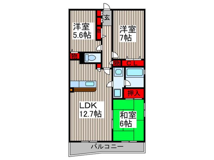 パティオ大宮(3LDK/5階)の間取り写真