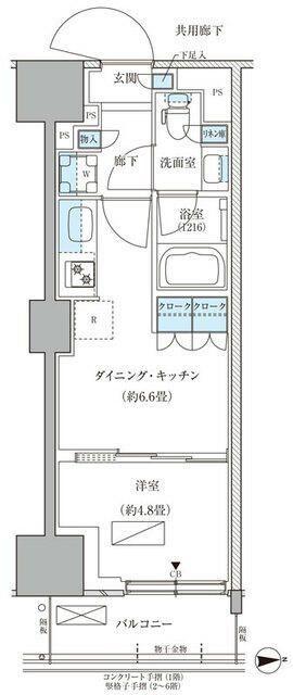 パークアクシス品川天王洲アイル(1DK/2階)の間取り写真