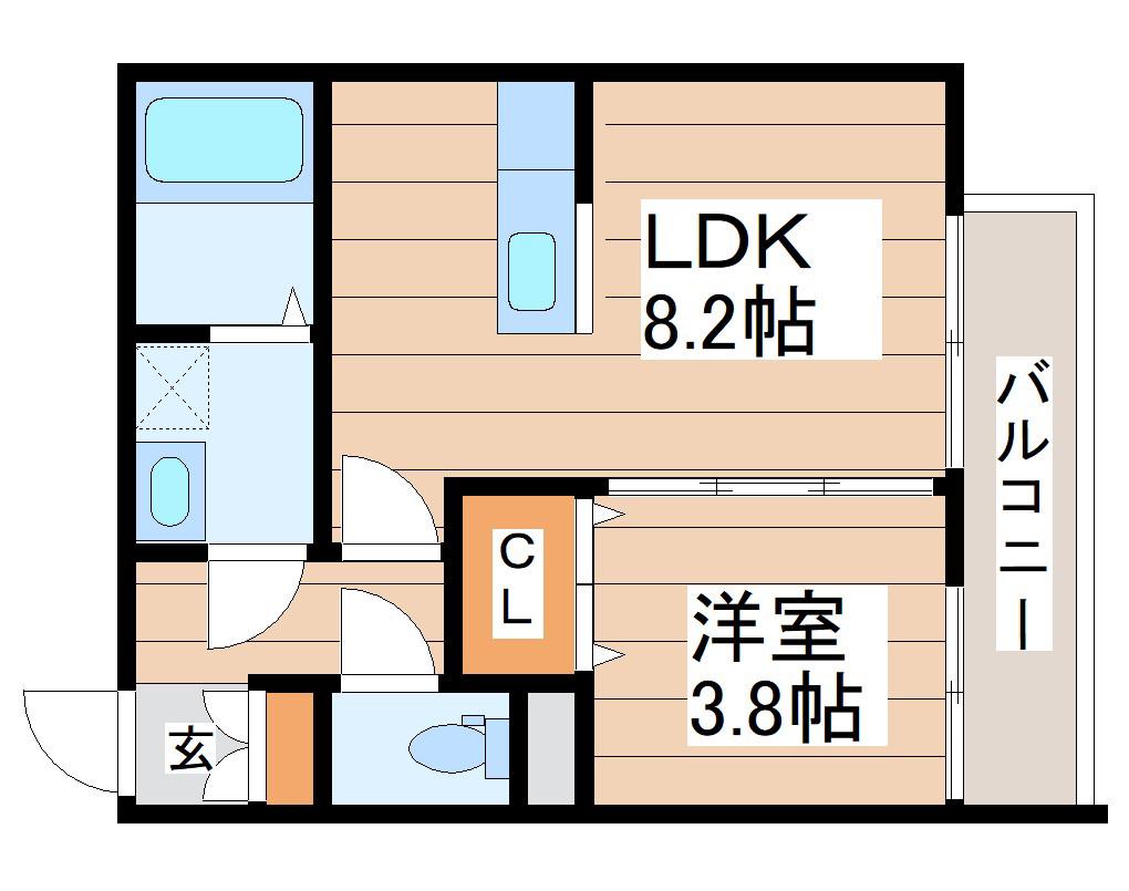 アンビシオン泉中央(1LDK/2階)の間取り写真