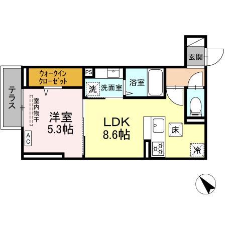 ディー パイナ 千年新町(1LDK/1階)の間取り写真