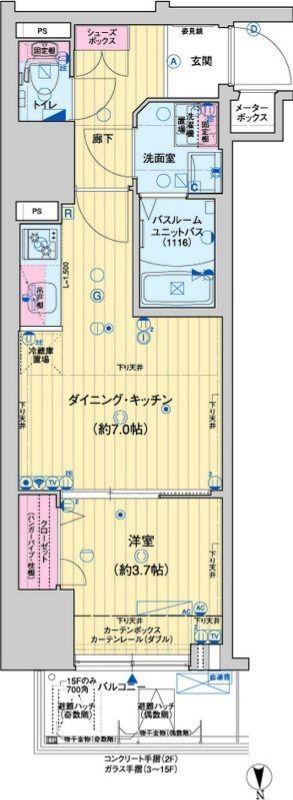 レオンコンフォート大手前ラトゥール(1DK/12階)の間取り写真