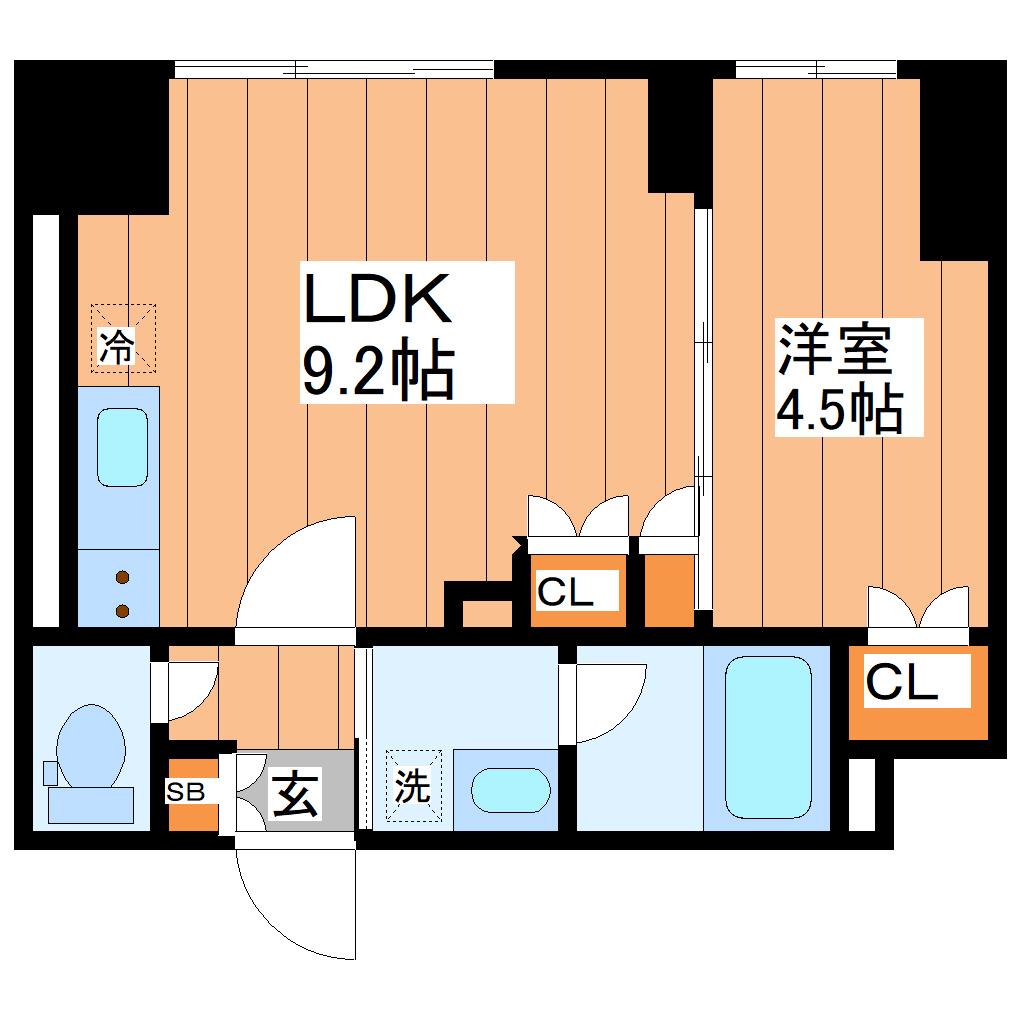 渡幸ベルメゾン五橋(1LDK/4階)の間取り写真