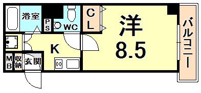 ラセーヌ西宮(1K/11階)の間取り写真