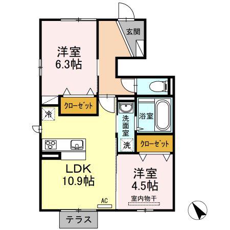 D-ROOM ちはや(2LDK/1階)の間取り写真