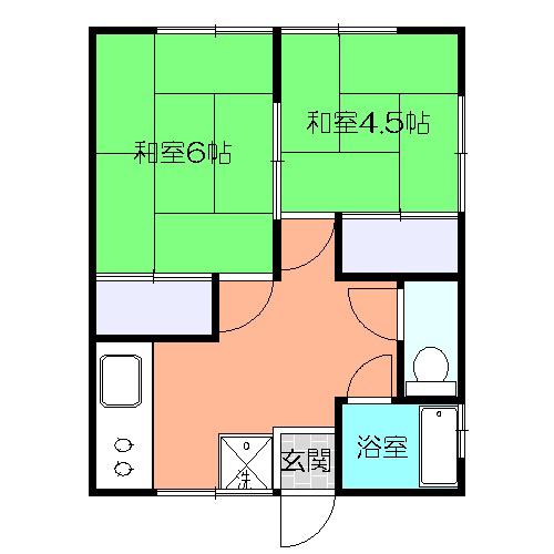 第2若竹荘(2K/1階)の間取り写真